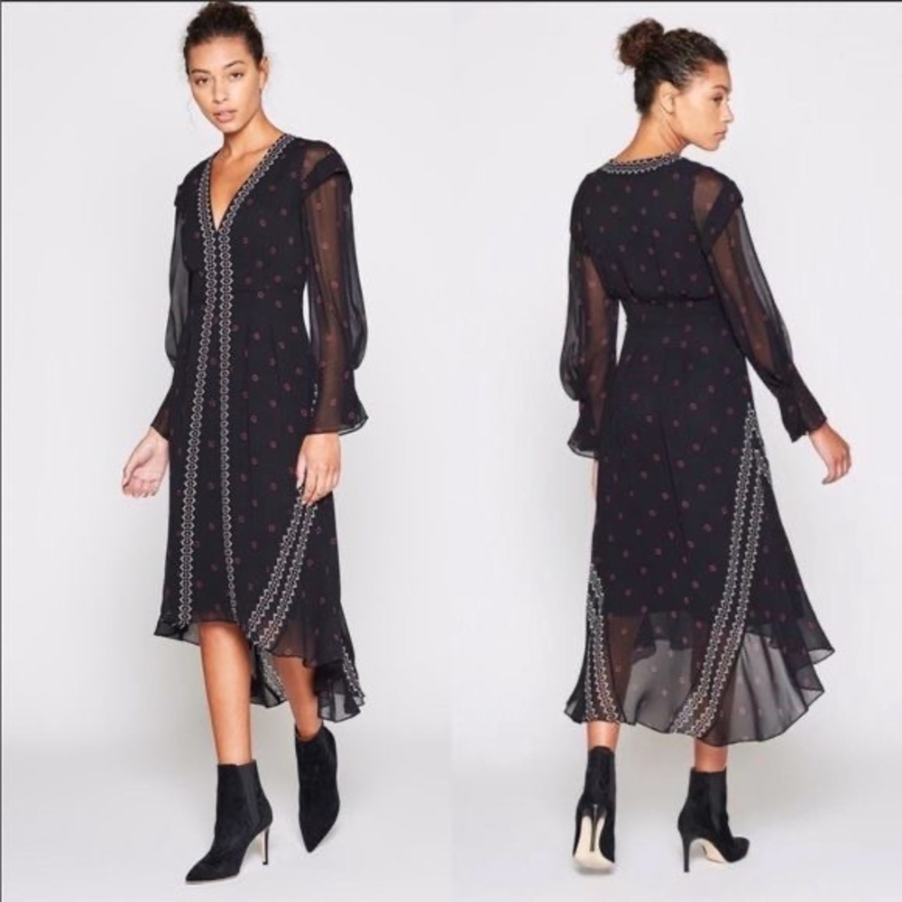 Joie Jamya High-Low Silk Dress in Caviar